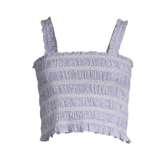 FRENCH CONNECTION - NWT - L XL Smocked Cotton Cropped Tank/Forget Me Not Multi - Picture 2 of 15